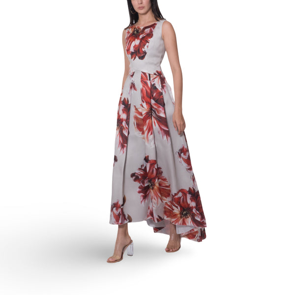 Floral Print Pleated Skirt Long Dress