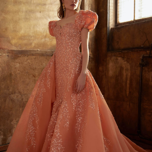 Glorious Embroidered Tulle Dress with An Overskirt