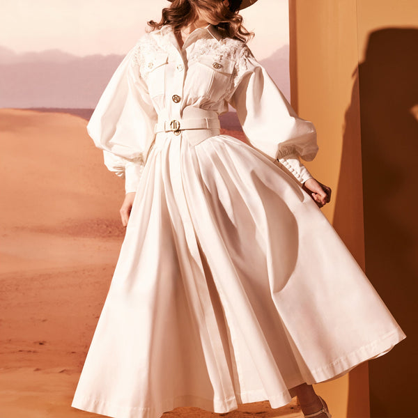 White Taffeta Shirt-Dress