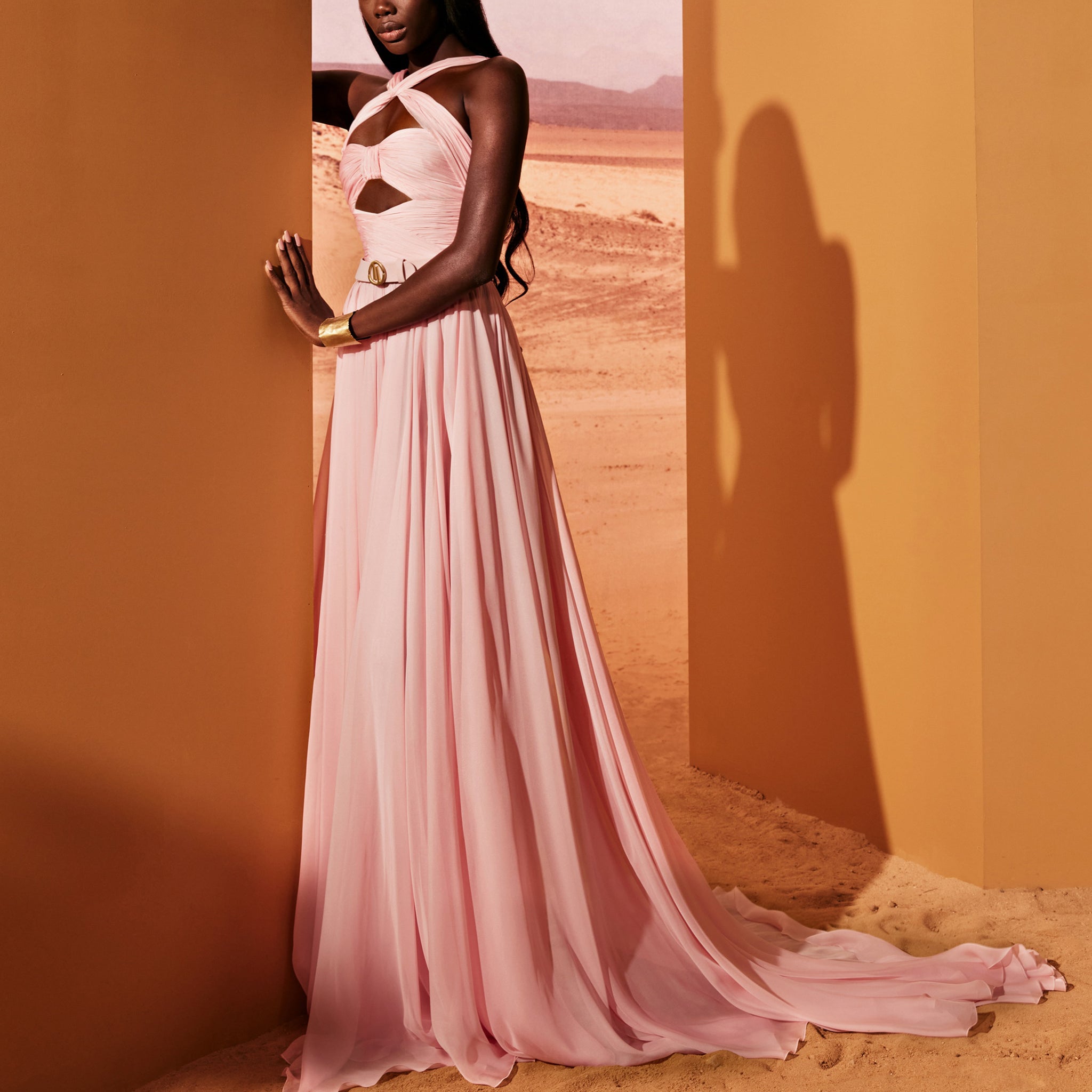 Pink Quartz Muslin Dress With Cut-Outs by Tony Ward