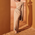 Camel Crepe Dress With Slit by Tony Ward
