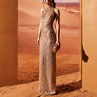 Camel Fitted Dress With Crocodile Embellishment by Tony Ward