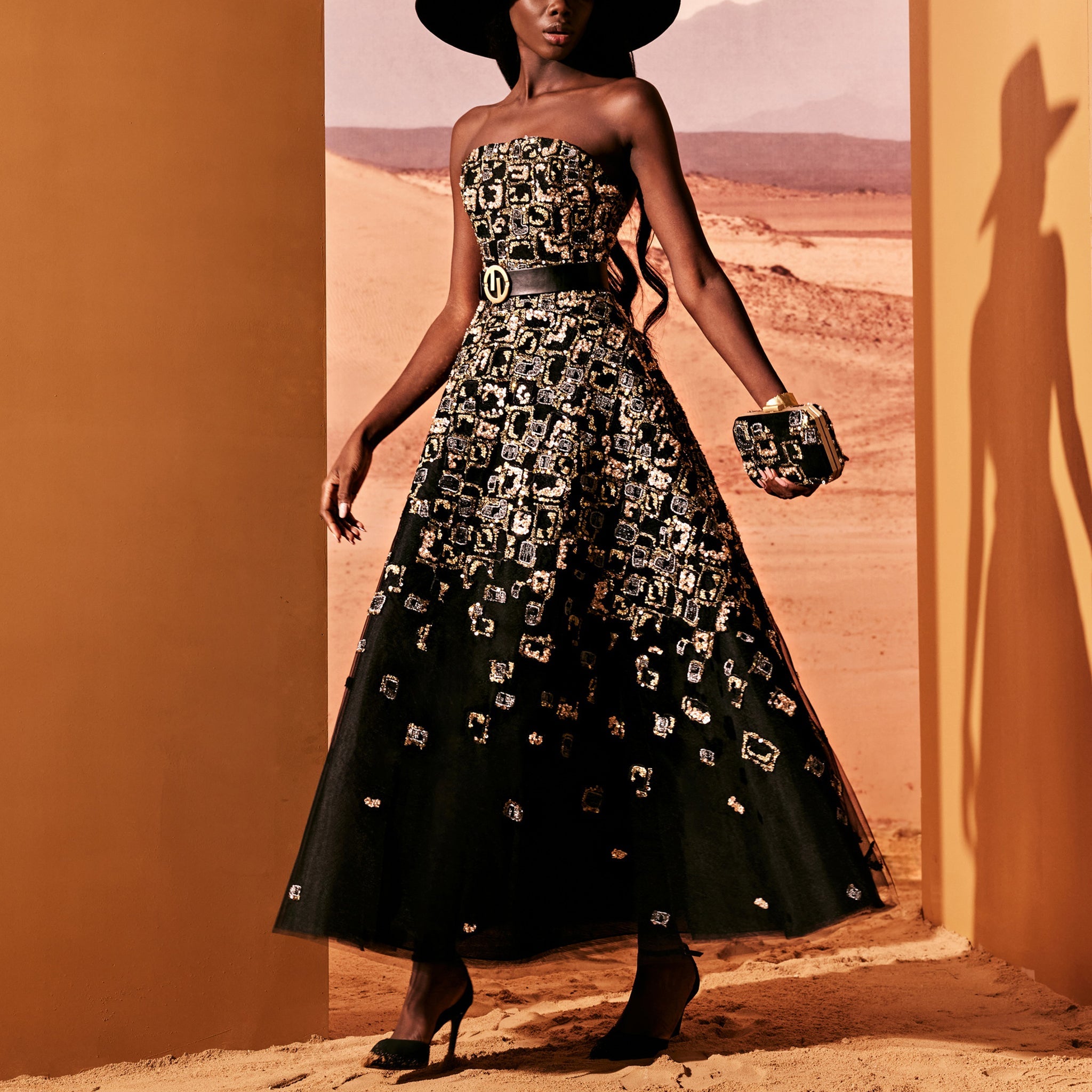 Gold Contrast Embellished Tulle Dress by Tony Ward