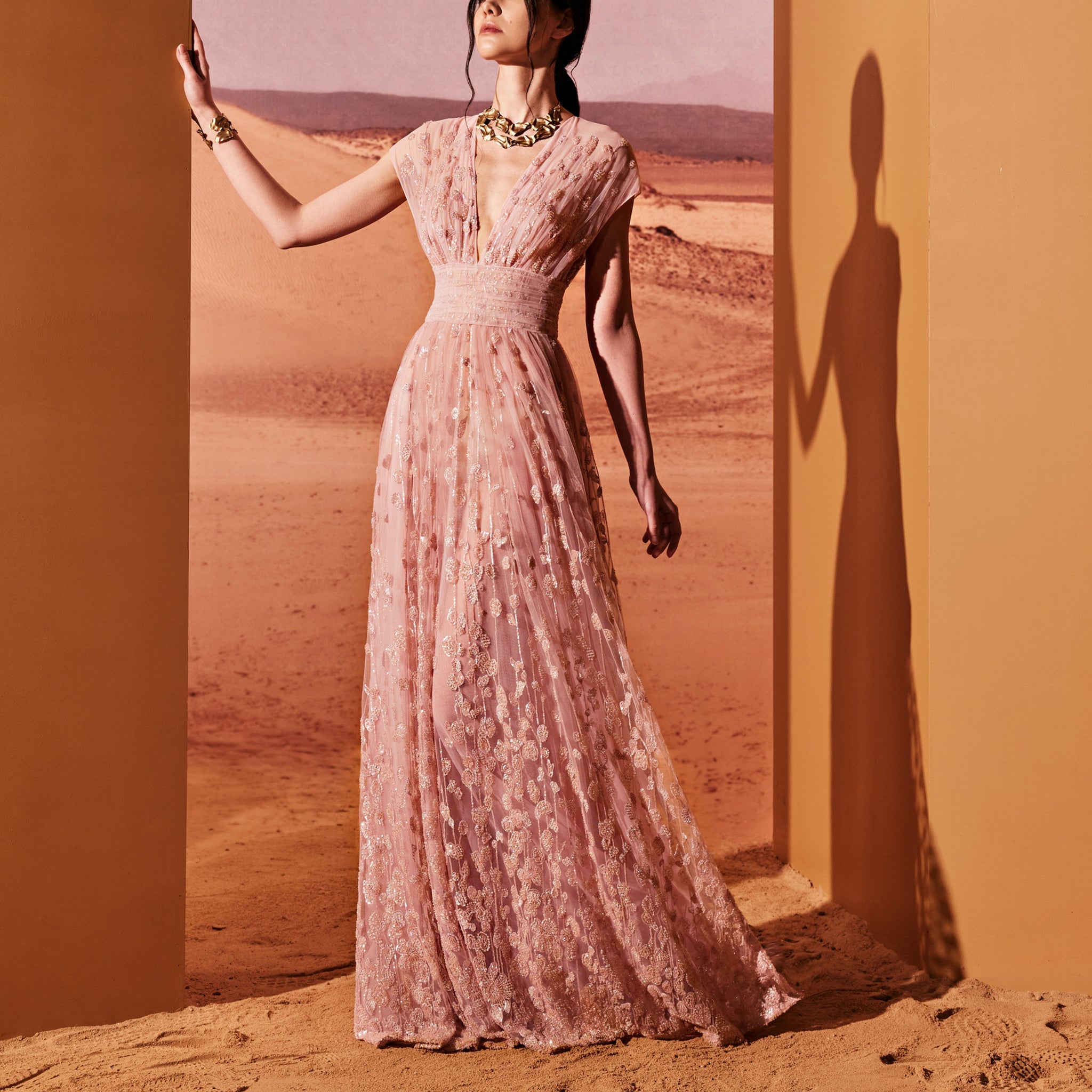 Pink Quartz Tulle Dress With Belt by Tony Ward