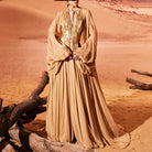 Flowy Camel Muslin Dress With Cape by Tony Ward
