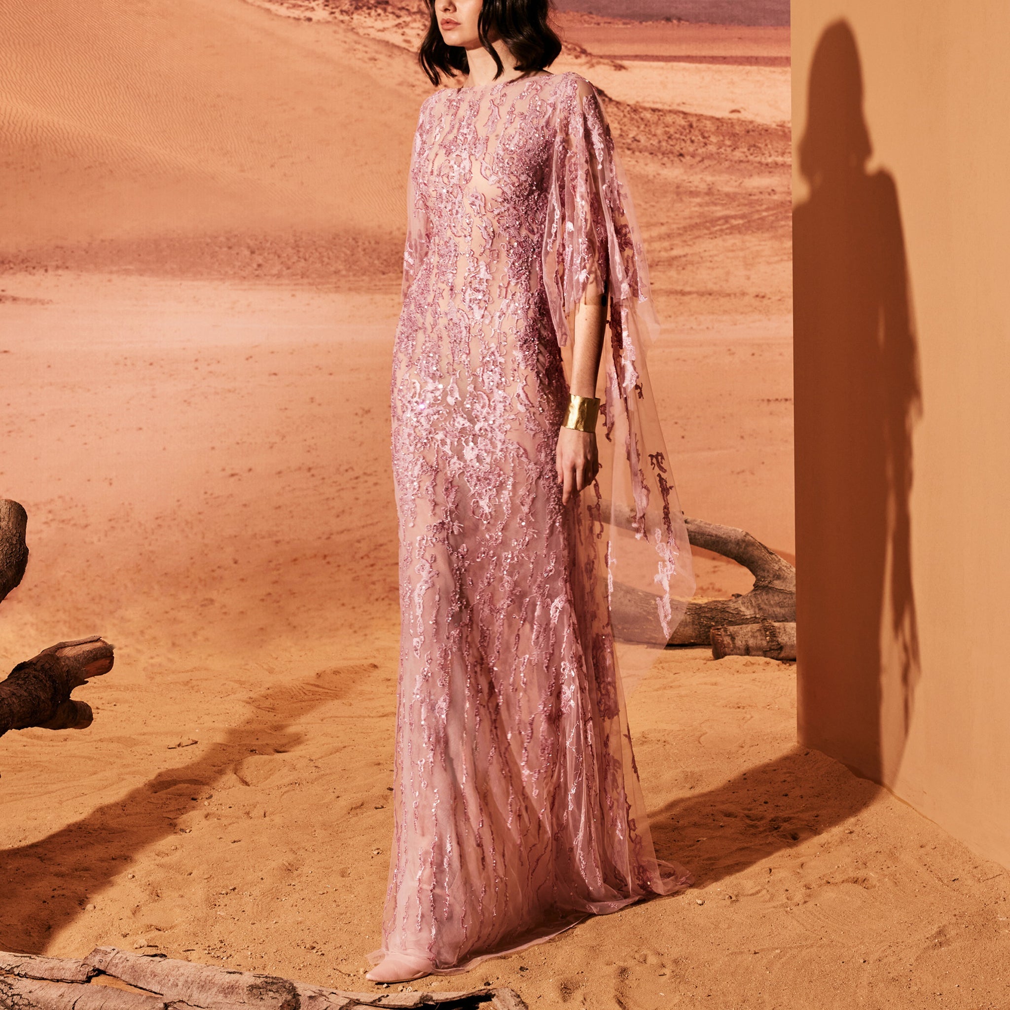 Long Rose Quartz Tulle Dress by Tony Ward