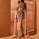 Camel Tulle Dress With Gold Embroidery by Tony Ward