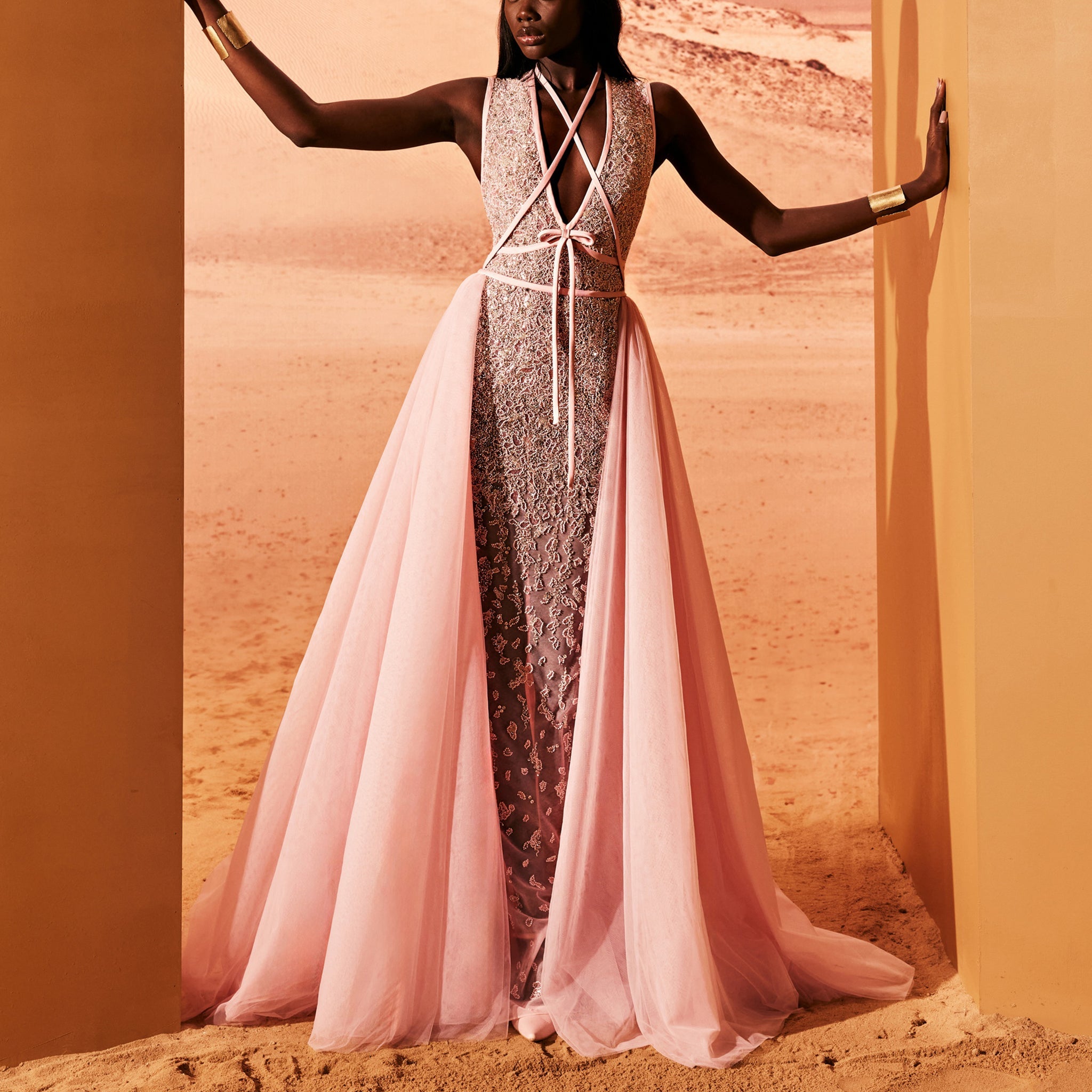 Quartz Pink Tulle Dress With Overskirt by Tony Ward