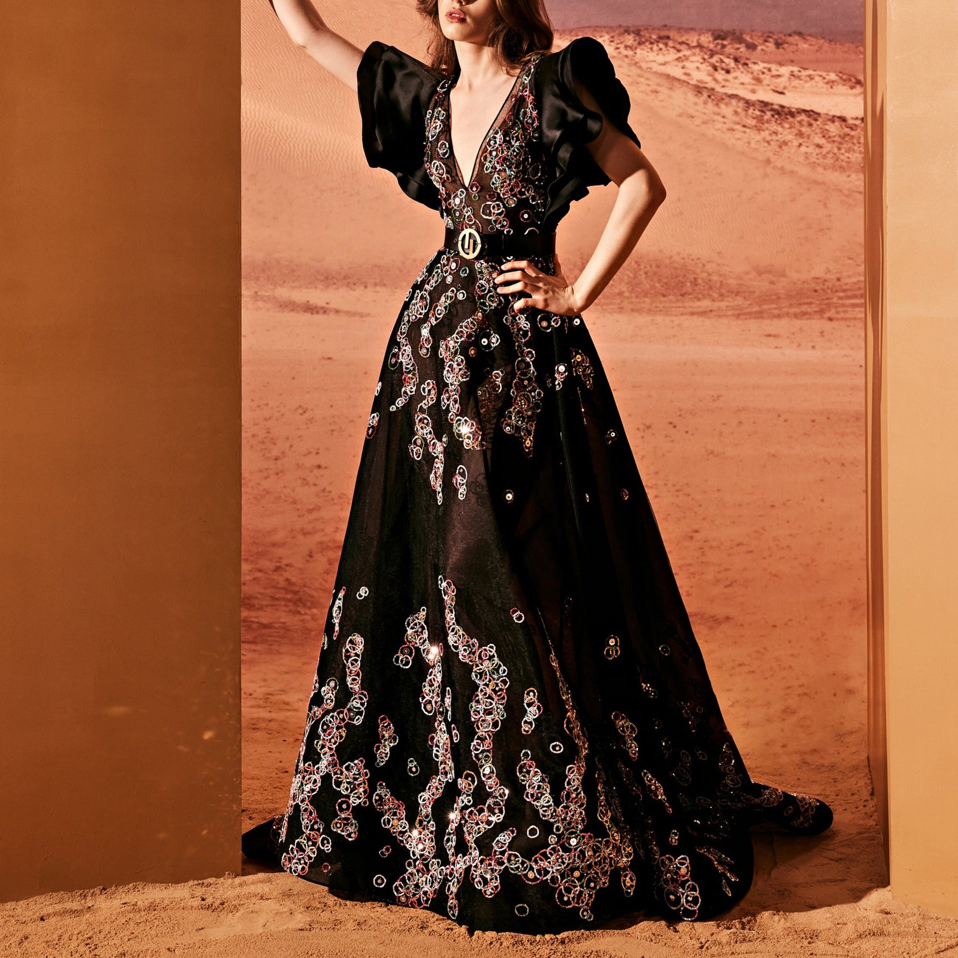 Black Dress With Multi-Colored Embroidery by Tony Ward – Elilhaam