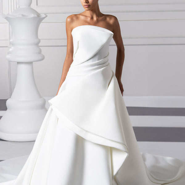 Strapless Scuba Dress with Ruffle