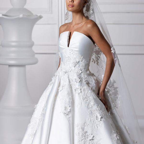 Embroidered Lace Silk Mikado Dress