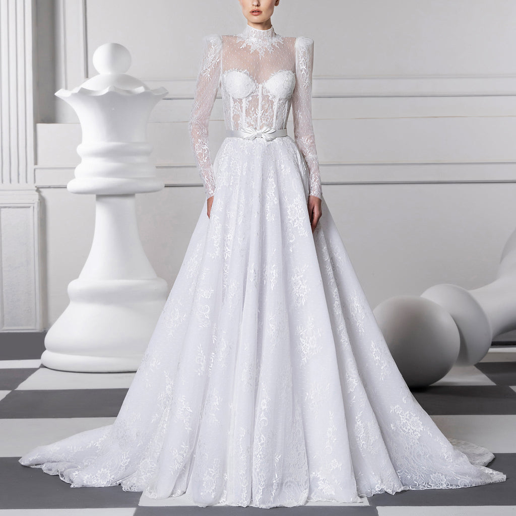 Long-Sleeve Sheer Lacey Dress by Tony Ward