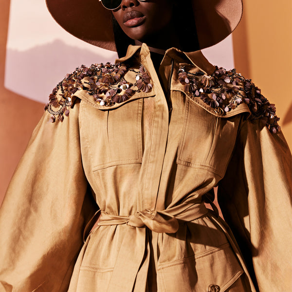 Safari Jacket With Beaded Collar & Tulle Skirt