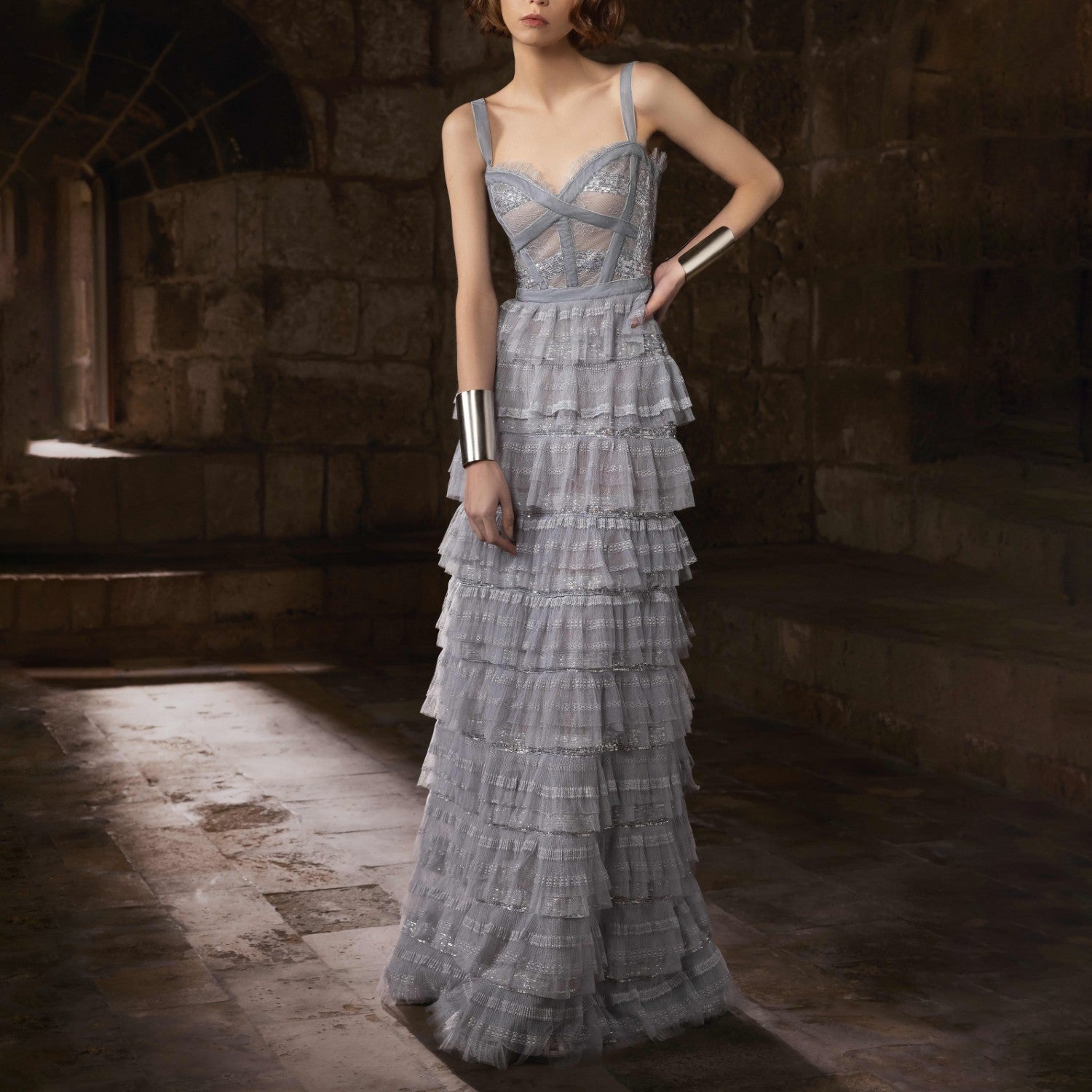 Powder Blue Gown with Embroidered Appliques