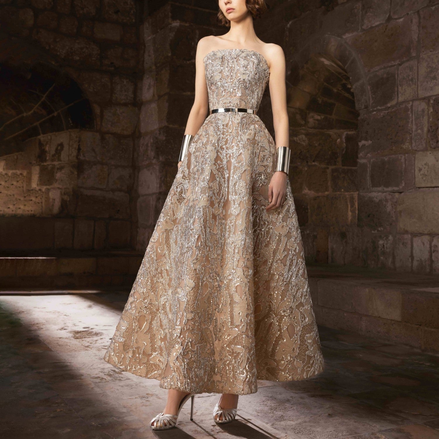Strapless Midi Dress With A Line Silhouette