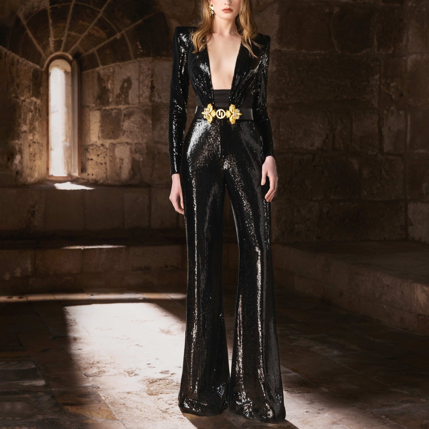 Black Jumpsuit With A V Neckline