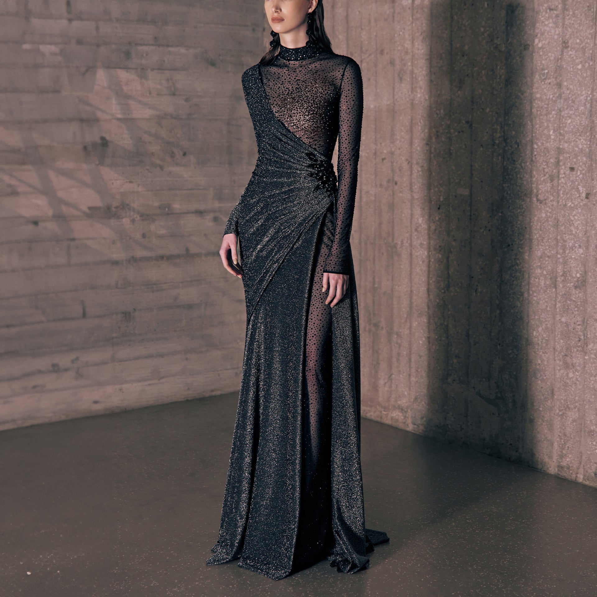 black crystal mesh dress Asymmetrical Black Crystal Mesh Dress by Tony Ward – Elilhaam