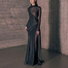 Asymmetrical Black Crystal Mesh Dress