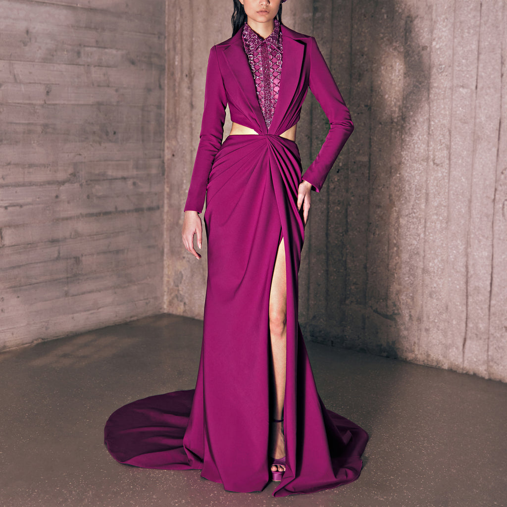 Draped Fuchsia Crêpe Marocain Jacket Dress