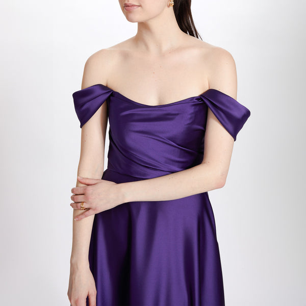 Fluid Satin Off The Shoulder A-Line Gown