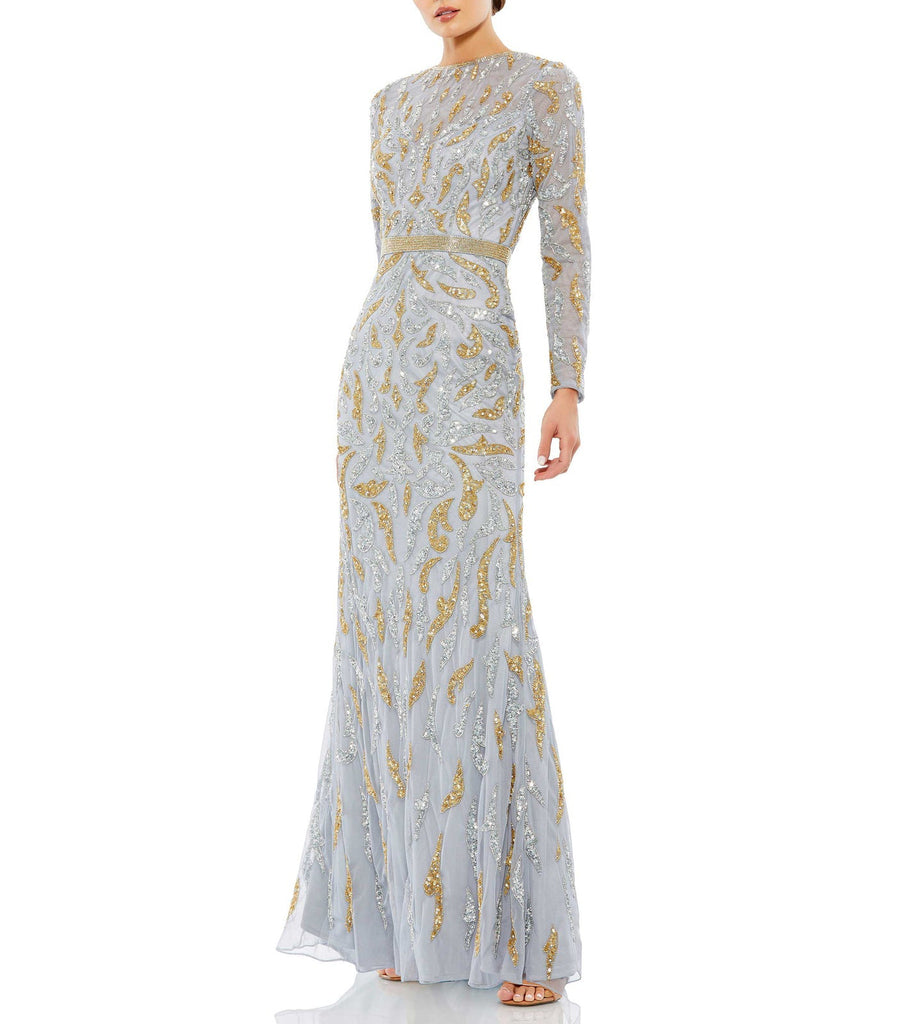 Beaded Long Sleeve Evening Gown