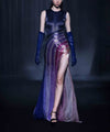 Beaded Tulle Dress With Cuts And Slit