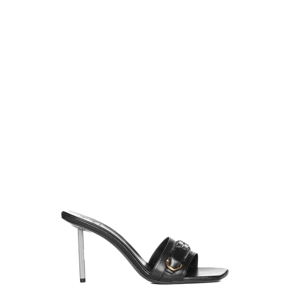 Black Buckle-Detailed Slip-On Sandals