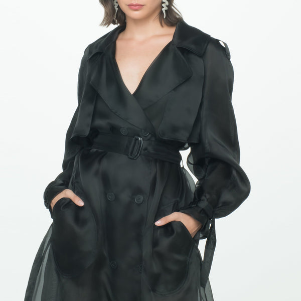 Black  Silk Organza Trench Coat