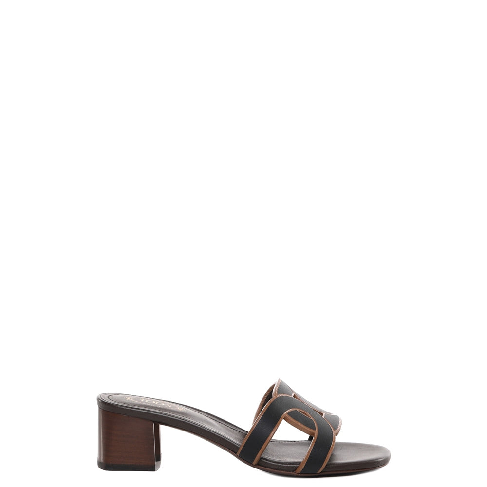 Brown Woven Leather Mules
