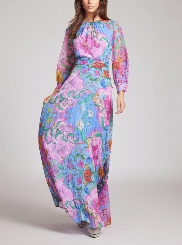 فستان شيفون زهري طويل