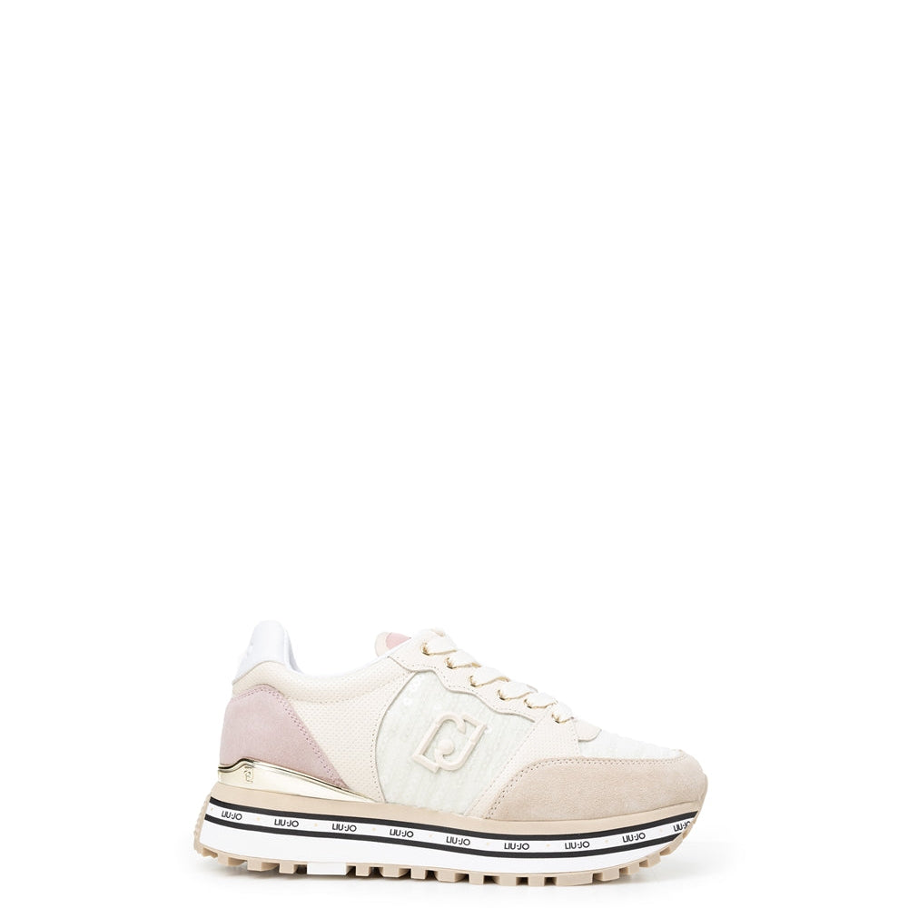 Cream Sequin-embellished Low-top Sneakers