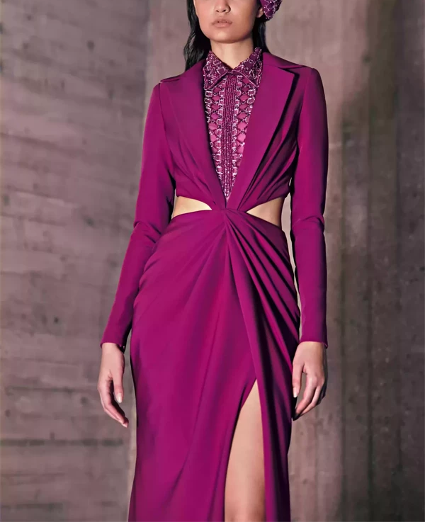 Draped Fuchsia Crêpe Marocain Jacket Dress