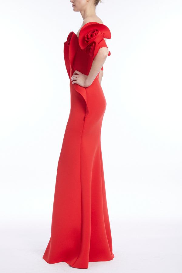 Rose Swirl Off-Shoulder Mermaid Evening Gown