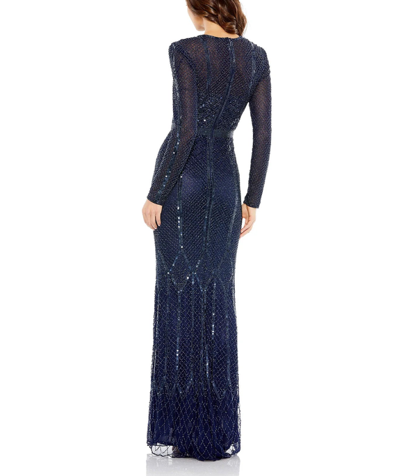 Embellished Illusion Long Sleeve Gown