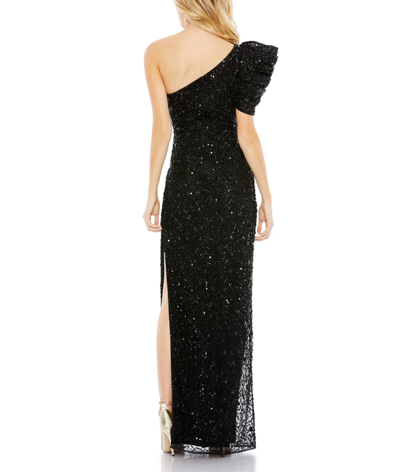 Embellished Puff One Shoulder Long Gown