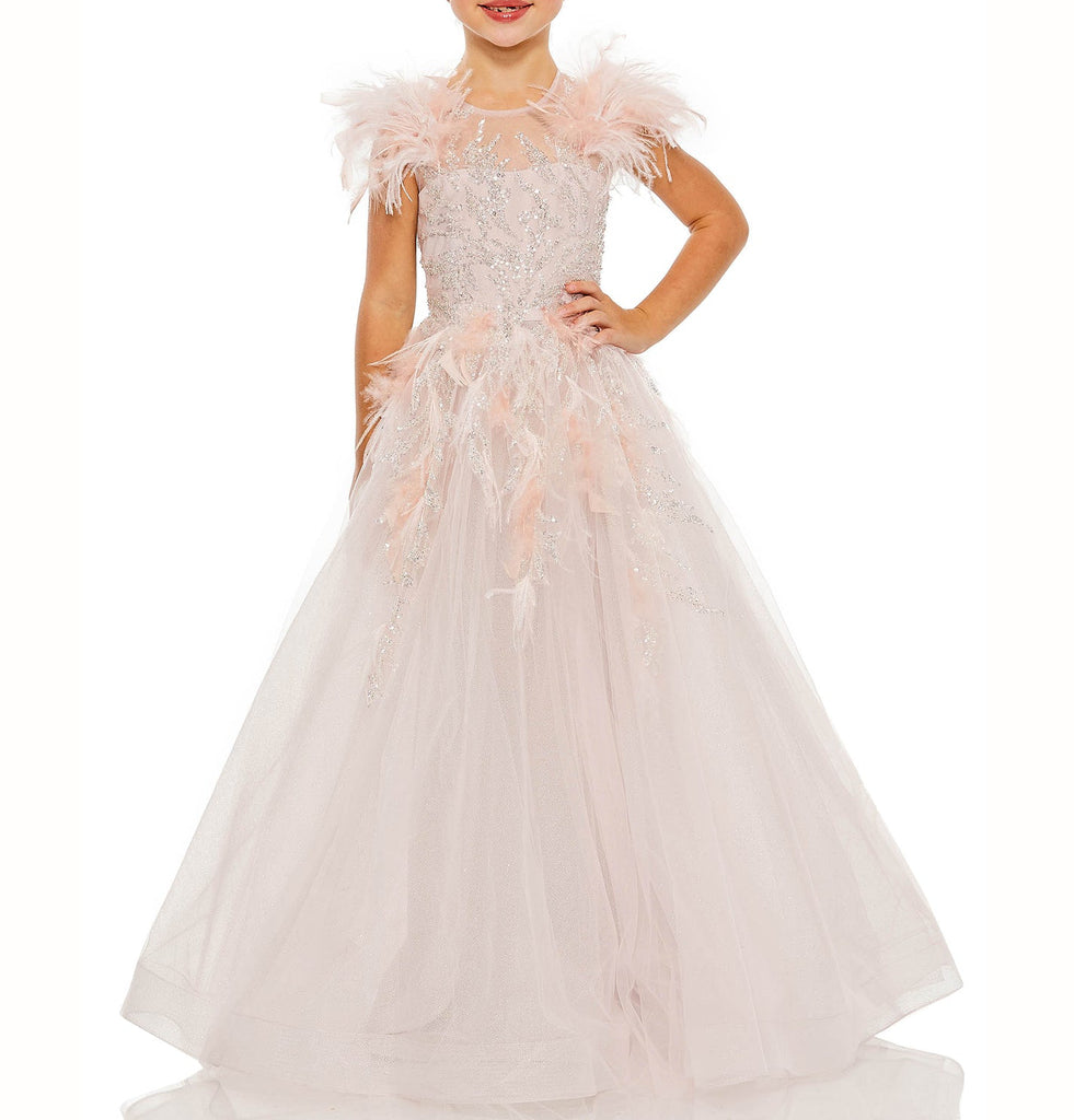 Feather Sleeve Detail Glitter Tulle Dress