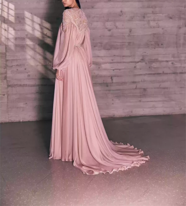 Flora Embroidered Mousseline Pink Caftan Dress With Shimmer Lights
