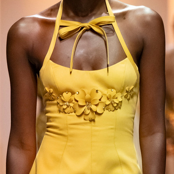 Gabardine Dress with 3D Fabric Flowers