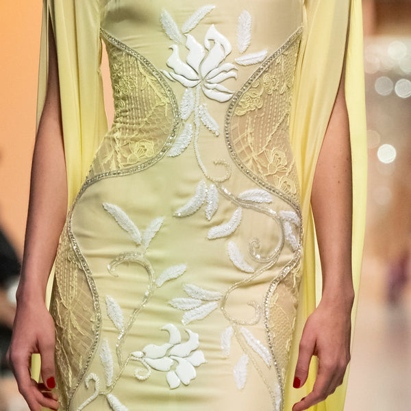 Georgette Beaded Dress with Meticulously Crafted Resin Acrylic Flowers