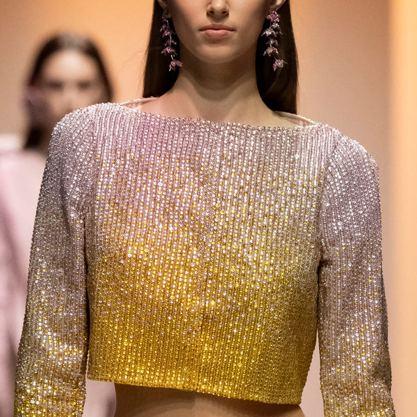 Cropped Tulle Jacket Adorned with Crystallized Stones & Beaded Tulle Skirt