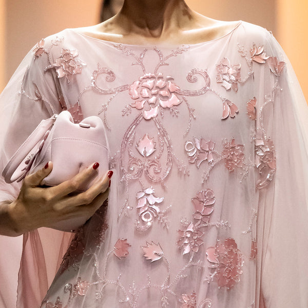 Flowy Tulle Kaftan Embellished with Resin Acrylic Flowers & Crystallized Embroidery