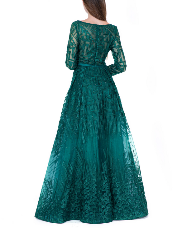 Green Boat Neck Embellished Overall Gown
