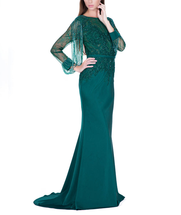 Green Embellished Top Lace Gown