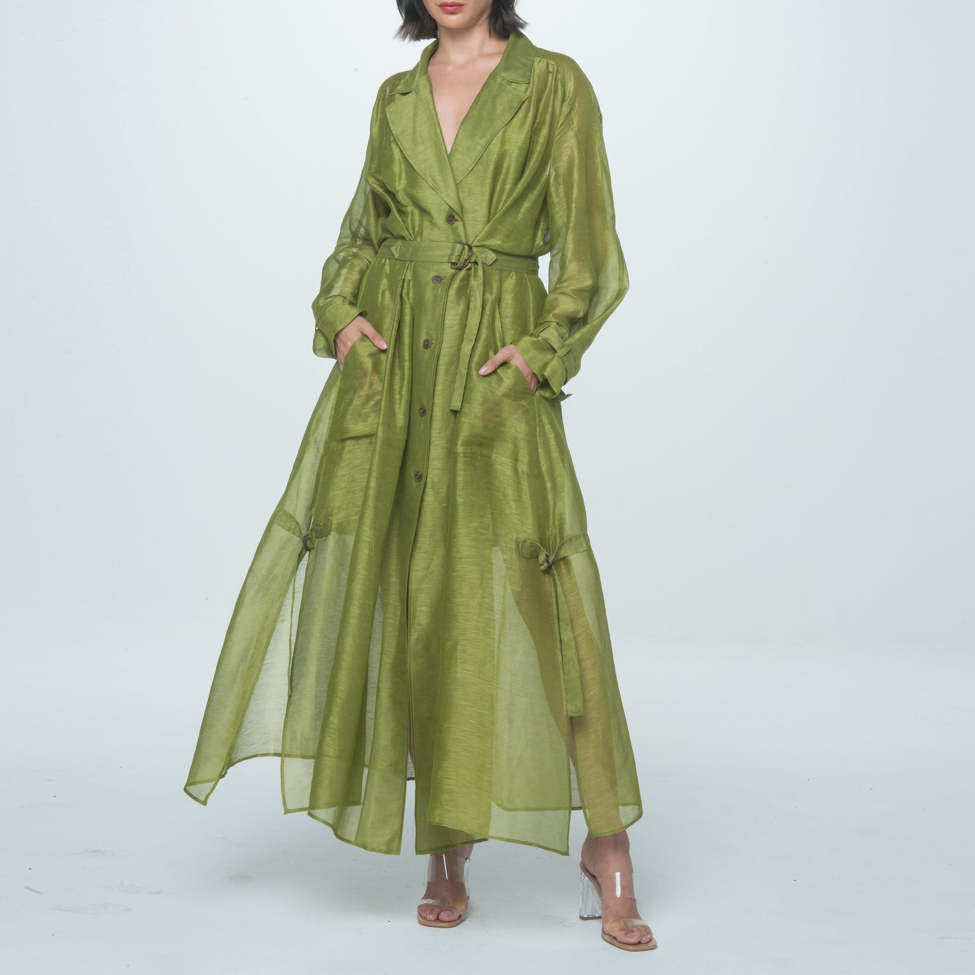 chinese dress ladies Green Linen Silk Muslin Dress by Alberta Ferretti – Elilhaam