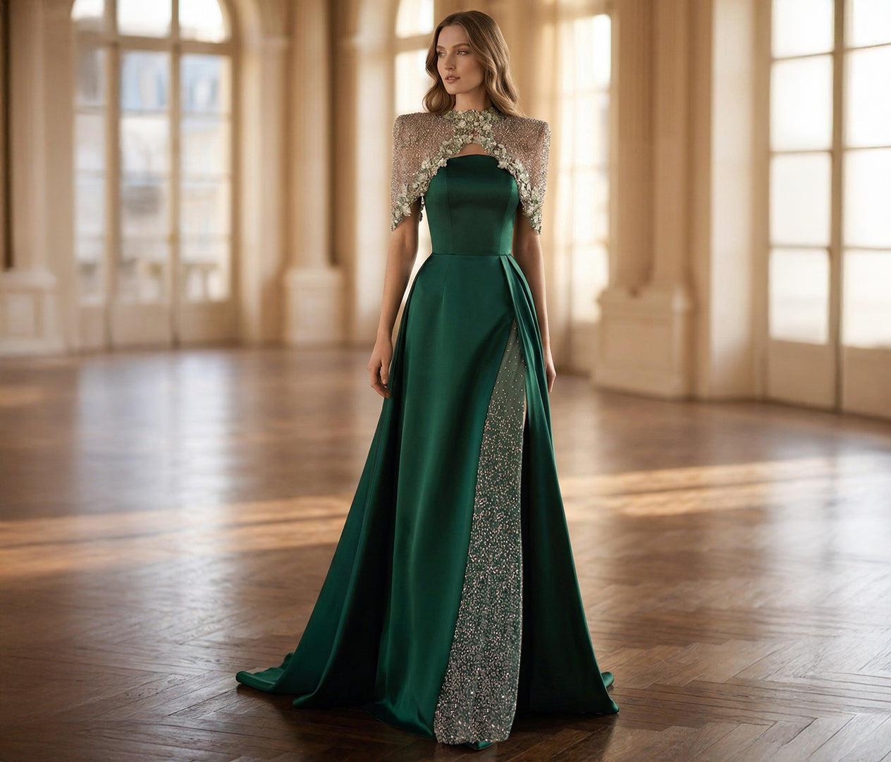 Sheer Cape Gown with Beaded Embroidery by Mac Duggal Elilhaam Sheer Cape Gown with Beaded Embroidery by Mac Duggal Elilhaam