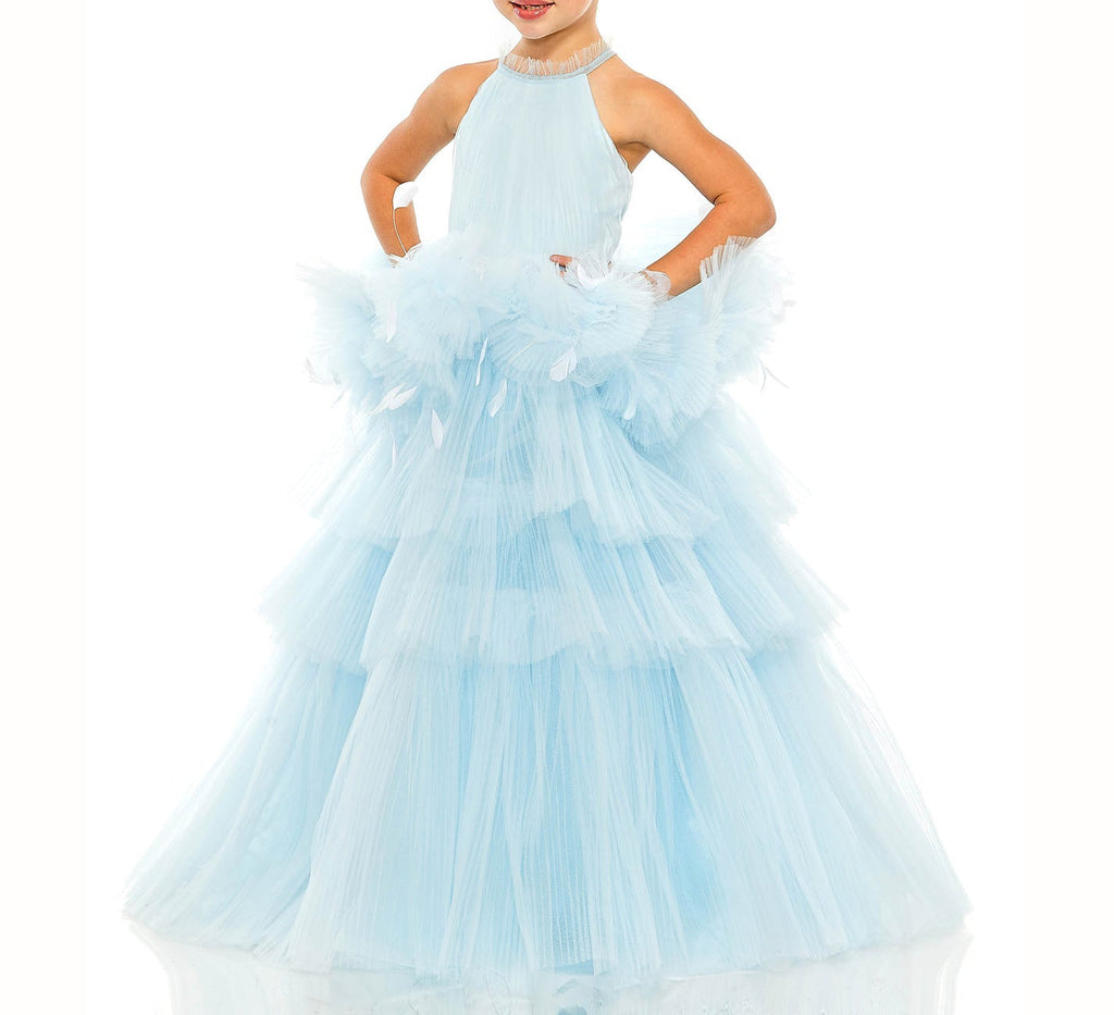 High Neck Tulle Dress with Feather Detail
