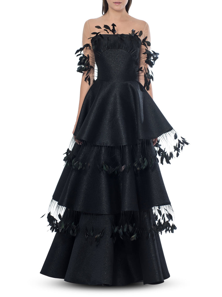 Black Fossacesia Tiered Gown