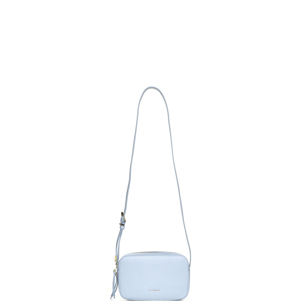 Light Blue Grained Leather Crossbody Bag
