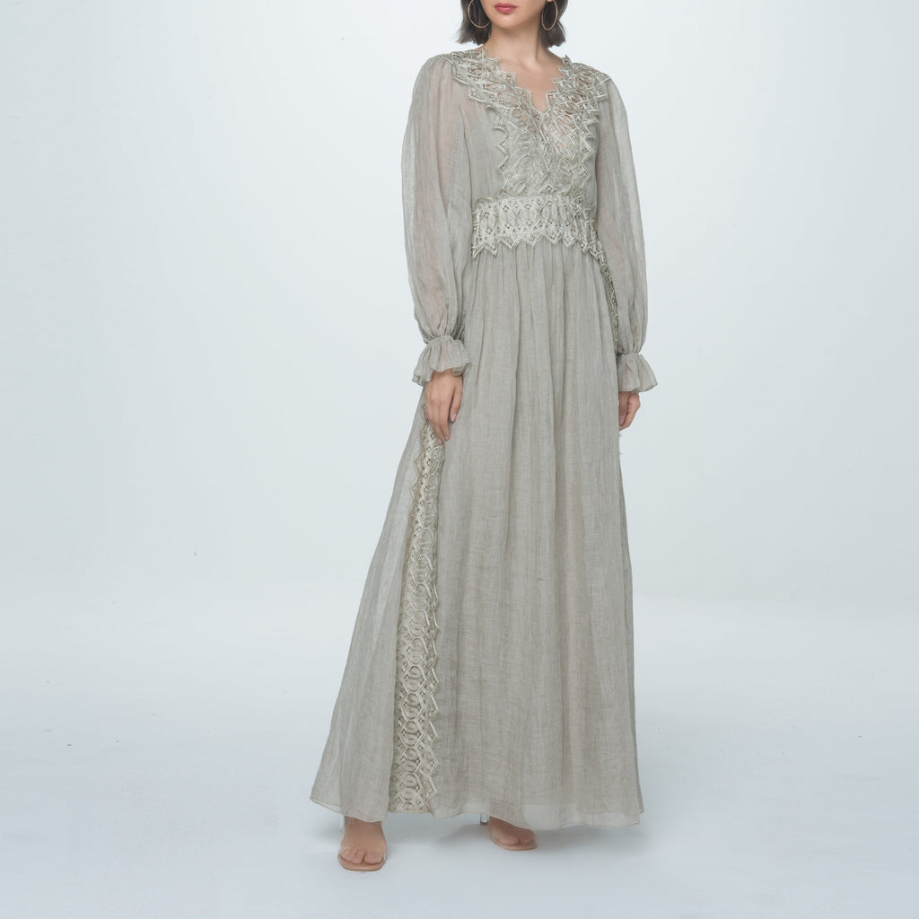 Light Grey Linen Dress With Lace