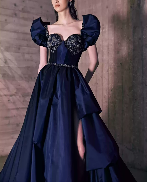 Midnight Blue Asymmetric Taffeta Dress